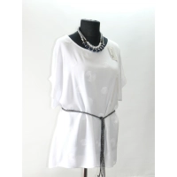 Elegancka tunika o luźnym fasonie - biała haftowane koła